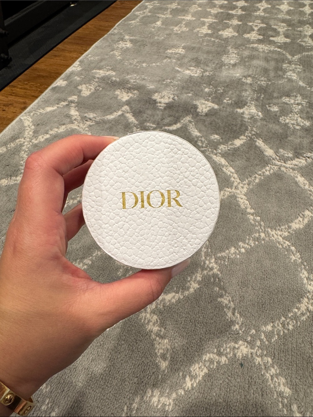 Dior White Round Leather Jewelry Box with Gold Logo